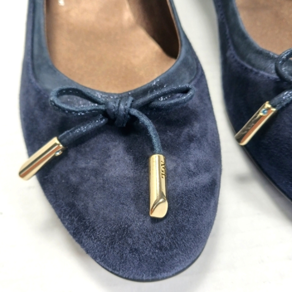 AGL Kristen Navy Suede Ballet Flats Covered Block Heels Rubber Sole EUC Sz 41 - Picture 3 of 15